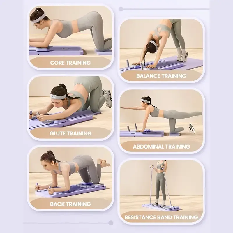 5 In1 Pilates Board for Home Foldable, Portable Pilates Reformer Machine, Pilates Equipment, Foldable Reformer Pilates Machine for Home Workout, Multifunctional Ab Exercise Board (Purple)