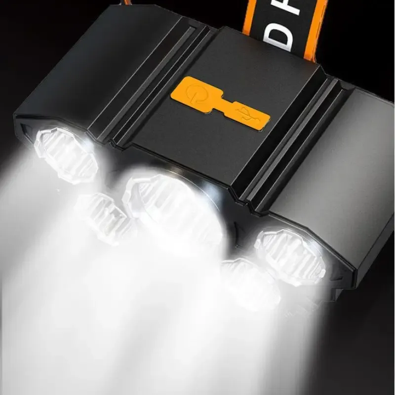 Rechargeable LED Headlamp with Adjustable Strap, 5 LEDs, 4 Modes, USB Charging - Ideal for Outdoor Activities like Running, Hiking, Camping, Hiking Headlight|Secure Fit Design|Abs Construction