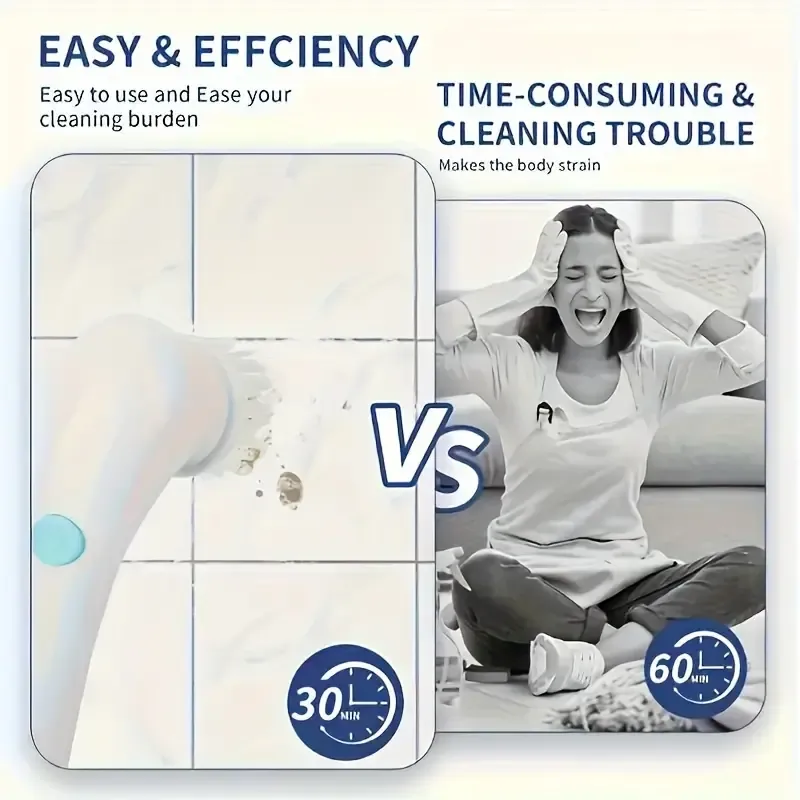 Electric cleaning brush steel wool five brush heads long handle handheld cleaning kitchen dishwashing artifact