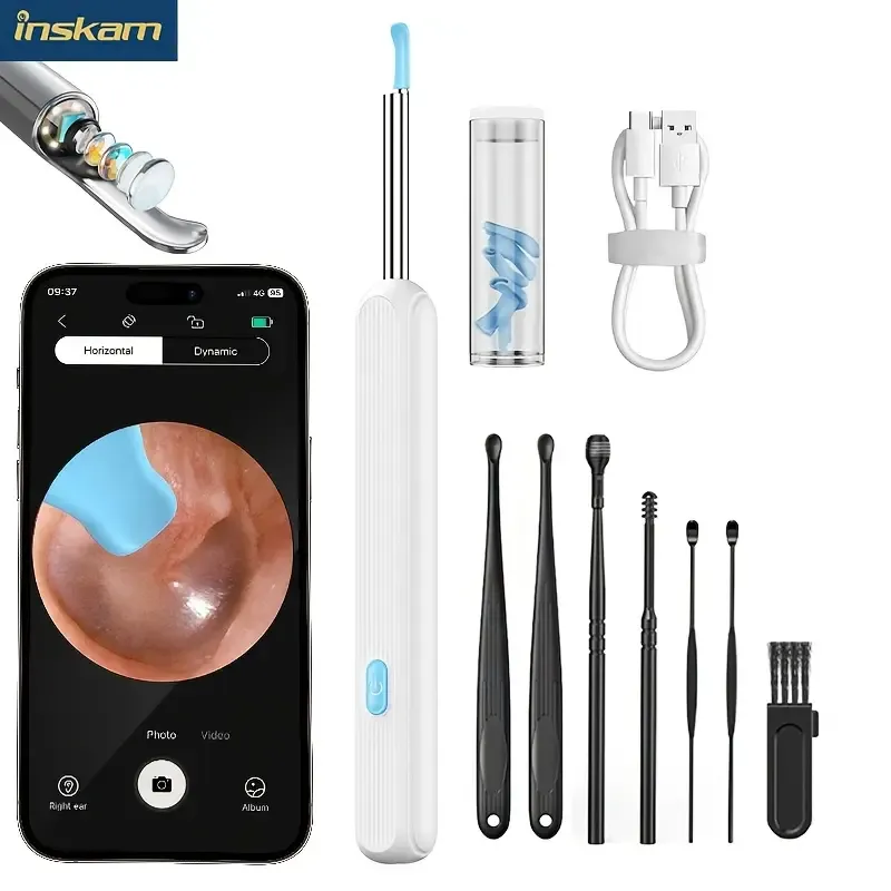 Ear Spoon 7pcs Earwax Removal Kit, with Camera, Light and 6 Ear Spoons - Smart Rechargeable Earwax Cleaner with Lithium Battery, No Formaldehyde, Metal, Plastic and Silicone Structure - Safe and Easy-to-use Home Earwax Removal Tool