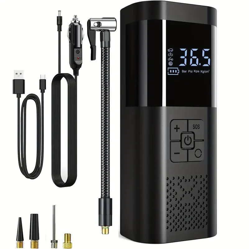 Portable Air Compressor Tire Inflator, 150PSI Car Tire Pump, Equipped with a Tire Pressure Gauge, LED Light, And a Three Times Faster One-Button Smart Cordless Tire Pump, Suitable for Cars, Motorcycles, Bicycles, And Sports Balls.