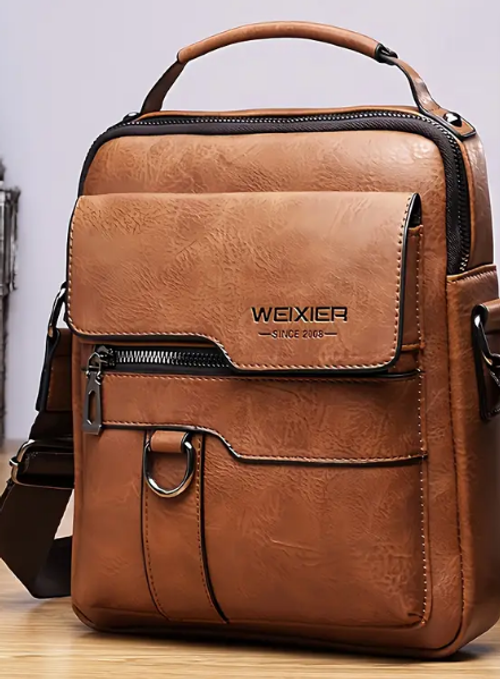 Vintage Genuine Leather Crossbody Bag for Men, Business Shoulder Bag with Classic Design