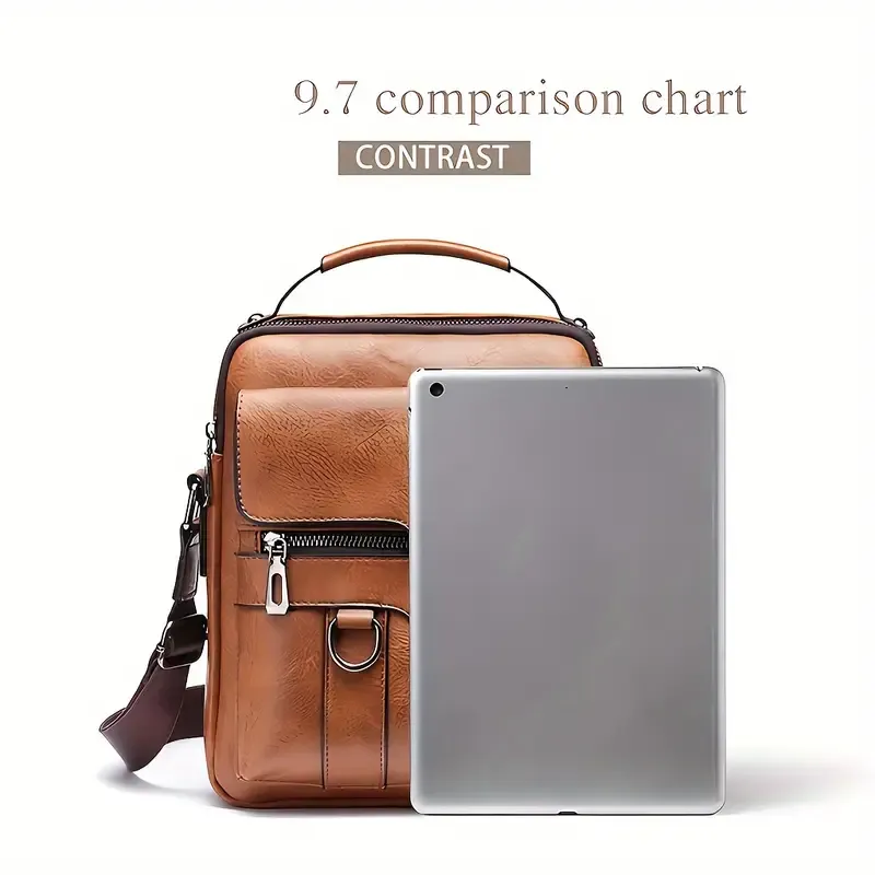 Vintage Genuine Leather Crossbody Bag for Men, Business Shoulder Bag with Classic Design