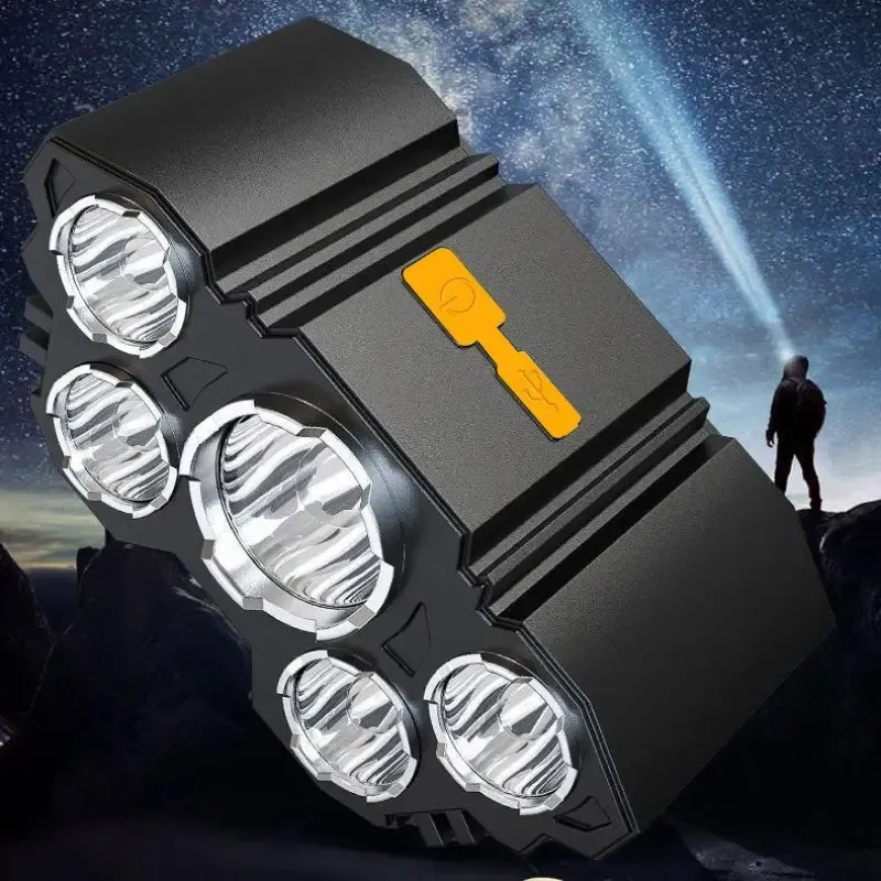 Rechargeable LED Headlamp with Adjustable Strap, 5 LEDs, 4 Modes, USB Charging - Ideal for Outdoor Activities like Running, Hiking, Camping, Hiking Headlight|Secure Fit Design|Abs Construction