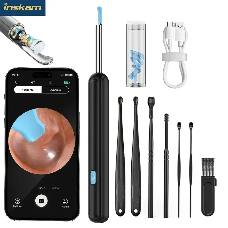 Ear Spoon 7pcs Earwax Removal Kit, with Camera, Light and 6 Ear Spoons - Smart Rechargeable Earwax Cleaner with Lithium Battery, No Formaldehyde, Metal, Plastic and Silicone Structure - Safe and Easy-to-use Home Earwax Removal Tool