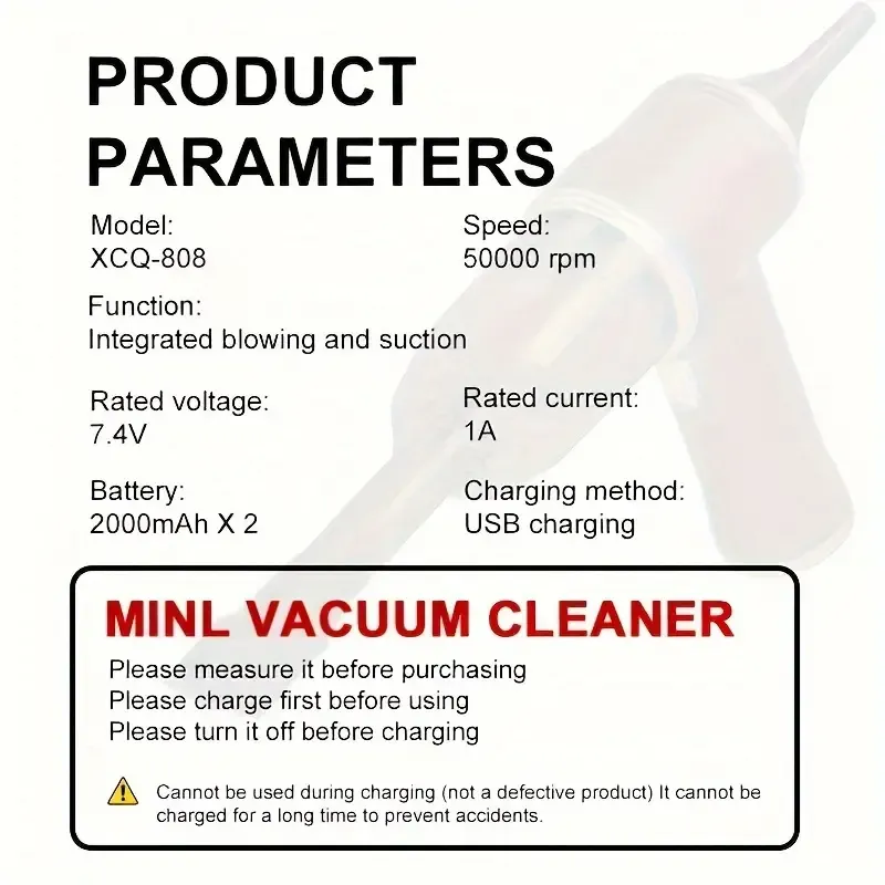 1pc Wireless Handheld 2IN1 Portable Vacuum Cleaner with Blowing Function for Home and Car Cleaning