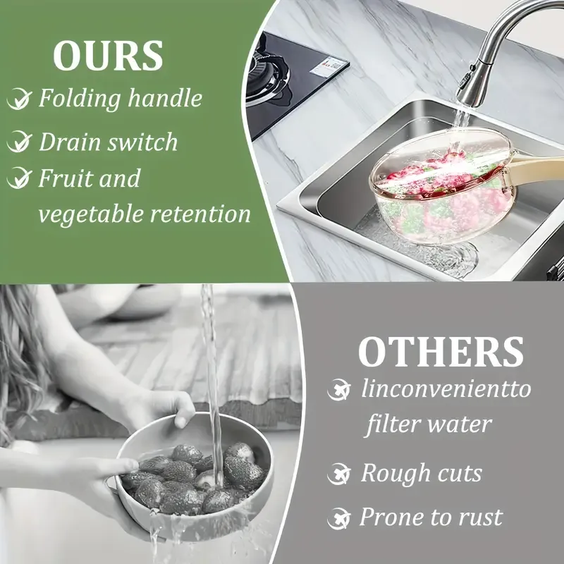 2-In-1 Draining and Preservation Basket, Fruit Washing Bowl with Strainer, Multifunctional Fruit and Vegetable Washing Bowl, Container with Handle, Fruit Cleaning Bowl, Fruit Strainer Colander Bowl Fruit Drain Basket