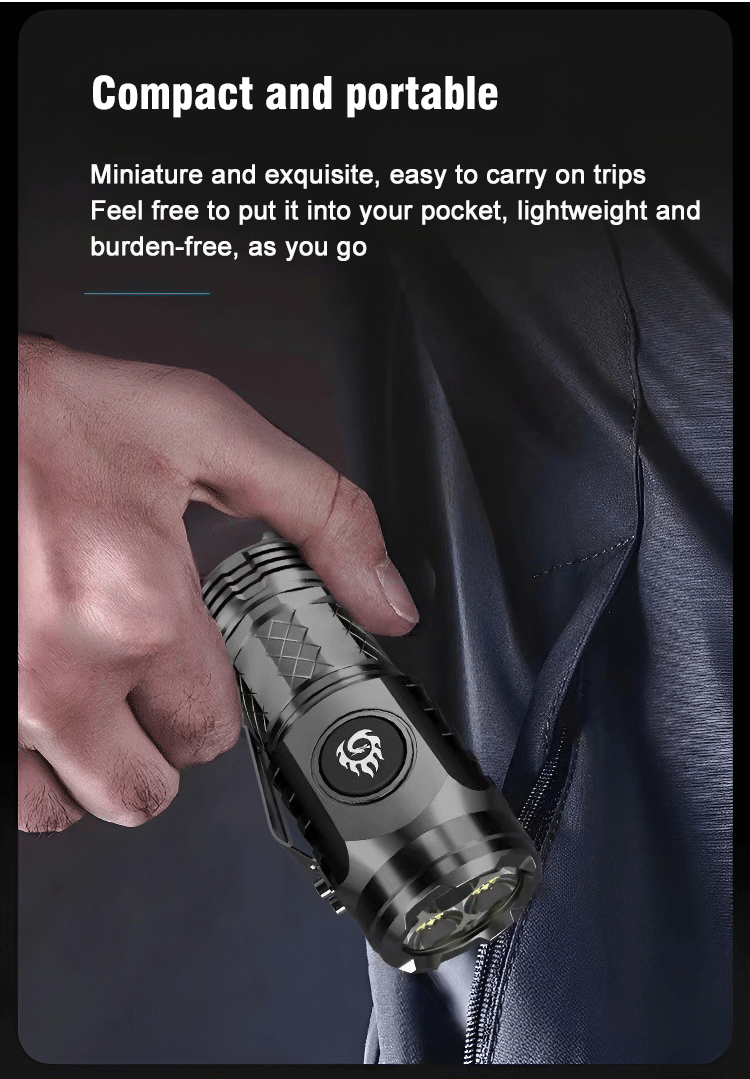 Compact Super Bright LED Flashlight with Magnetic Base & USB-C Rechargeable Battery - Durable Aluminum Alloy, Long-Range Illumination, Perfect for Outdoor Adventures & Household Use