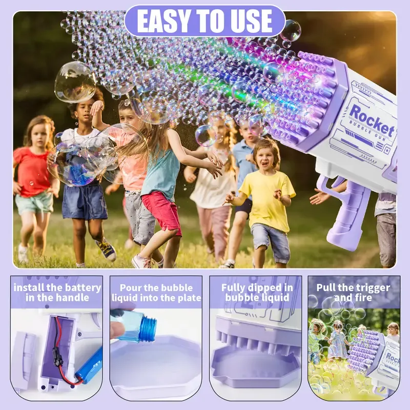 Bubble Machine Gun with 69 Holes - Colorful Lights Bubble Maker for Kids Powerful Automatic Bubble Blower Fun Outdoor & Party Toy