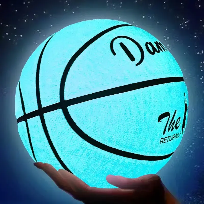 Damengx Glow in the Dark Basketball, Uncharged PU Material, Durable Anti-Slip, Official Size 7 Outdoor or Indoor Basketball with Nylon Wrap Yarn and Butyl Liner Without Battery