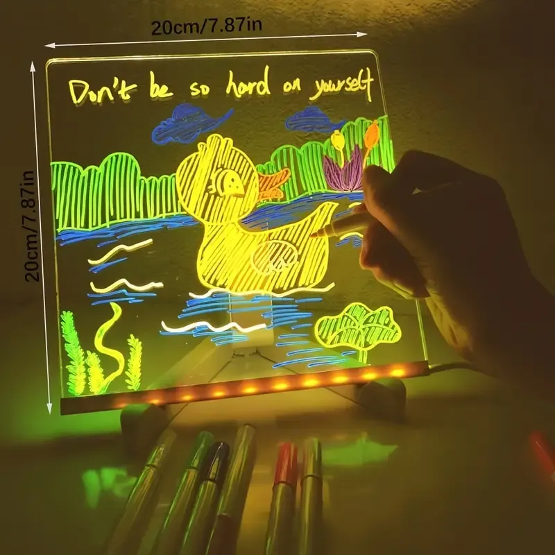 1pc 12 Colors USB LED Acrylic Note Board With Light, Stand, and Dry Erase Drawing Function for Office