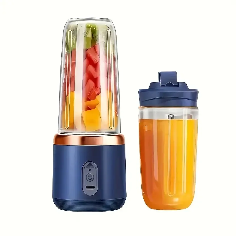 Juicer Portable, USB Rechargeable Mini Juice Cup with 6 Blades, with Two Removable Food Grade ABS Round Juicing Cups And a Cap, Push Button Control for On-The-Go Juices, Shakes And More. - Perfect for Gift Giving!