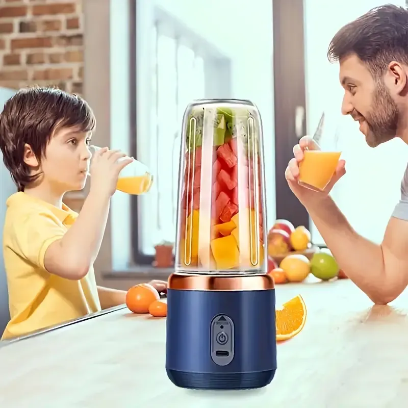 Juicer Portable, USB Rechargeable Mini Juice Cup with 6 Blades, with Two Removable Food Grade ABS Round Juicing Cups And a Cap, Push Button Control for On-The-Go Juices, Shakes And More. - Perfect for Gift Giving!