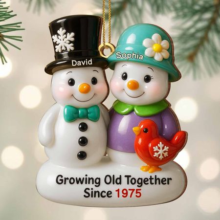 Gemeinsam alt werden Schneemänner Ornament - Personalisiertes Holzornament, individuell geformt