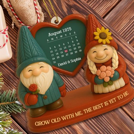 Grow Old With Me, Romantisches Wichtelpaar-Ornament - Personalisiertes Holzornament