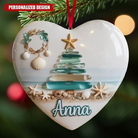 Personalisierter Christbaumschmuck aus Küstenmeerglaskeramik