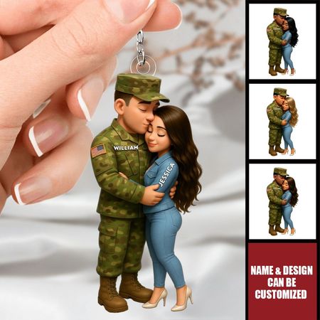 Army Hugging Couple - Personalisierter Acryl Schlüsselanhänger, Geschenk für Paare, für Ihn, für Sie