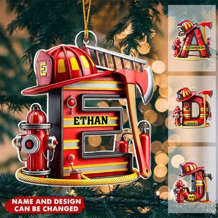 Feuerwehrmann Alphabet Dekoration - Personalisiertes Weihnachtsornament aus Acryl