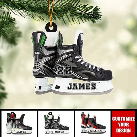 Hockey-Schlittschuhe - Personalisierter Acryl-Weihnachtsschmuck, Geschenk für Eishockey-Liebhaber