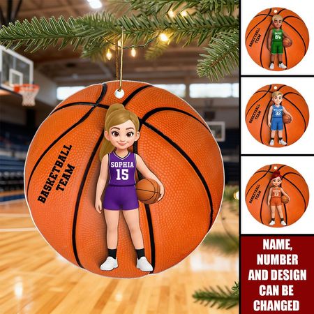 3D-Effekt Basketball Mädchen Junge – Personalisierte Weihnachtskugel aus Acryl