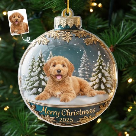 Individuelles Foto-Acrylornament – Personalisierte Weihnachts- und Geburtstagsgeschenke für Hunde- und Katzenliebhaber, Hundeeltern und Katzenbesitzer – Frohe Woofmas vom besten Welpen