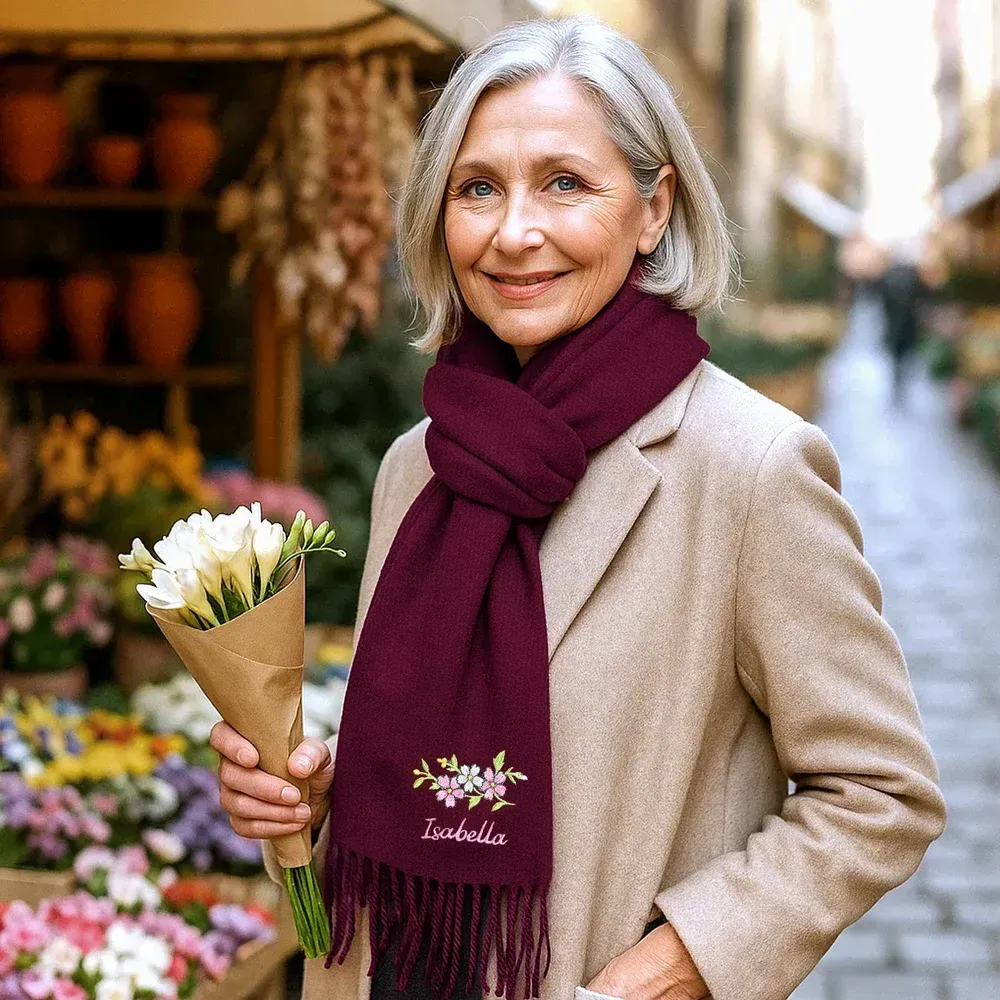 Personalisierter, farbenfroher, bestickter Schal mit Blumenmuster und Quasten – das perfekte Geschenk zum Jahrestag oder Geburtstag für Frauen