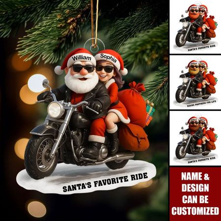 Biker-Weihnachtsmann-Pärchen – Partner fürs Leben – Personalisierte Acryl-Figur, Geschenk für Ihn, Geschenk für Sie