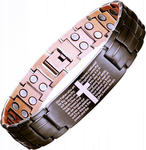 Vintage Red Copper Cross Double-Row Magnetic Men's Bracelet