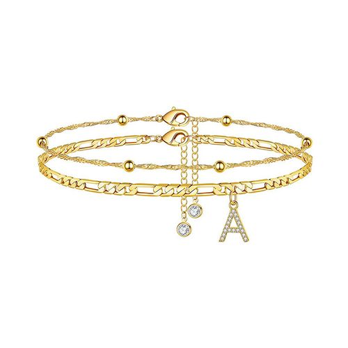 Anklet Bracelets for Women Female Foot Chain 26 Letters Zircon Double Layer Anklet Jewelry Anklet 26 Initial Anklet Bracelets for Women Letters Anklet Womens Anklet (A,One Size)