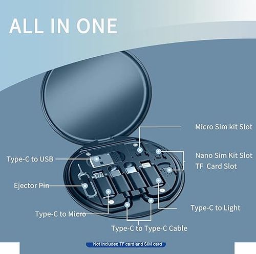 60W Multi 4-in-1 Fast Charging Data Cable Type-C USB-C Micro USB Lightning Charger Cord with Storage Box and Phone Holder