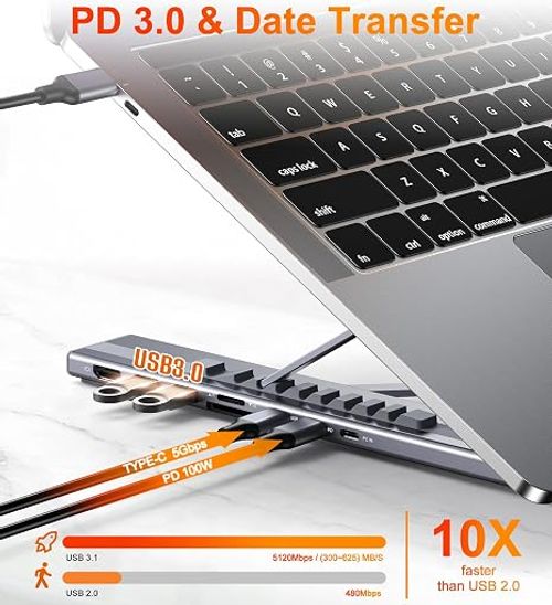Mukiya USB C Laptop Docking Station Stand, 8 in 1 Hub 4K HDMI, Dock Stand