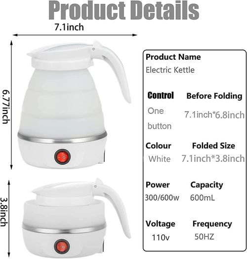 Small Travel Foldable Electric Kettle, 0.6L Portable Collapsible Hot Water Boiler For Coffee Tea (White)