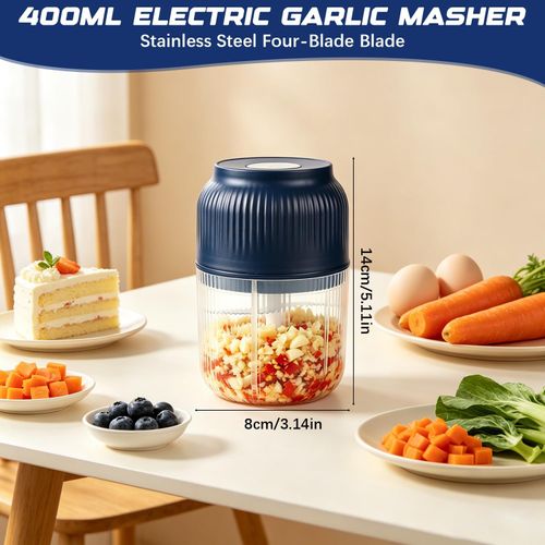 Electric Garlic Chopper 350ml, Cordless & Powerful 3 Stainless Steel Blades