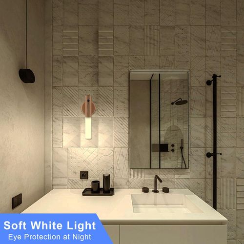 Wall-mounted motion sensor light, portable 360° lamp, battery-powered, rechargeable, warm light, suitable for dressing tables, modern design, perfect for living rooms and bedrooms (WhiteGray Wood, 1 piece)