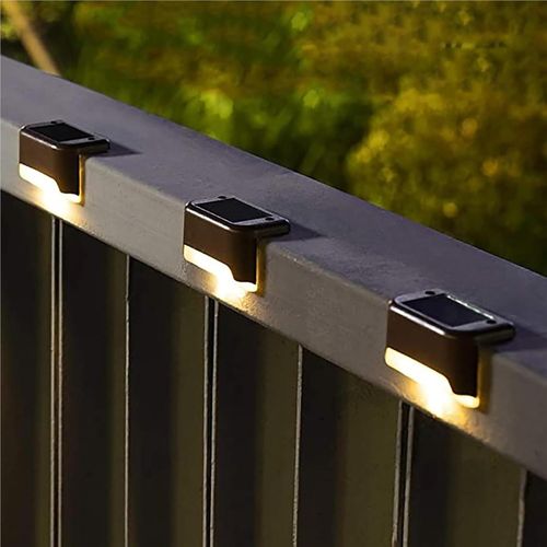 Solar Garden Lights Solar Deck Lights Outdoor Waterproof Led for Stairs Yard Patio Landscape Lighting(Black)(Pack of four) (Warm light)