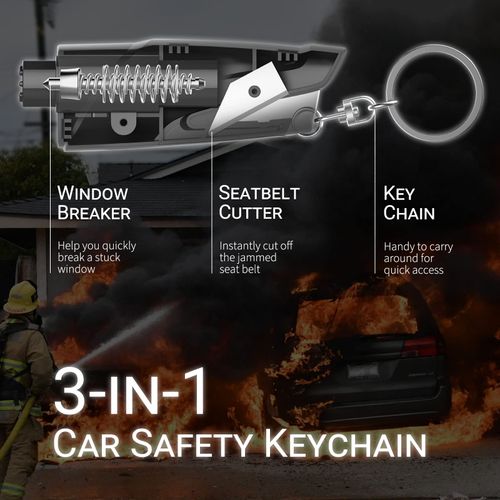 2-in-1 Window Breaker Seatbelt Cutter Keychain & Emergency Car Escape Tool（Complimentary test glass sample）