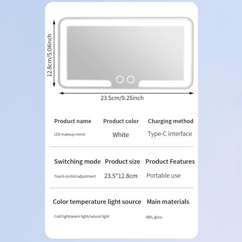 Sun Visor Vanity Makeup Mirror HD LED Dislay Touch Control Three Color Temp Modes 2500-5600K For Most Vehicle Sunshades