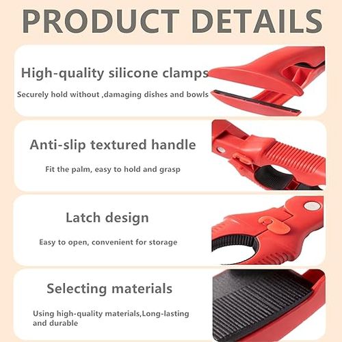 Hot Plate Grippers 3-in-1 Non-Slip Anti Scald Bowl Holder Clip with Lock Multi-Purpose Kitchen Gadgets, 8.7in Hot Plate Grabber Tool