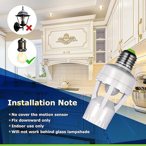 PIR Motion Sensor Light Socket, E26 E27 Smart Lamp Bulb Holder Adapter Auto On Off Light Control Suitable for Garage Basement Porch Storage Room