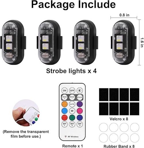 4PCS Wireless LED Strobe Lights with Remote Control, 8 Colors USB Charing Waterproof Anti-Collision Led Emergency Warning Lights for Car Motorcycle Drone Aircraft Bike