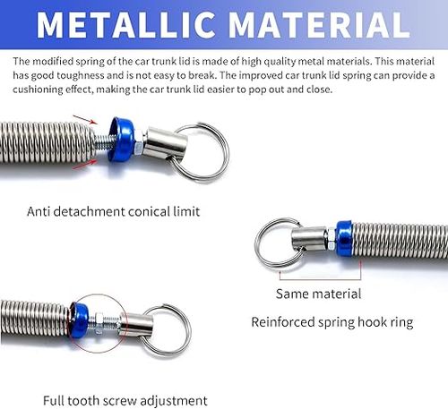 2PCS Car Lift Spring for Trunk, Car Trunk Lid Metal Spring, Automatic Lifting Spring Device with 2 Clamps, Adjustable Lifter Accessory Open Tool for Cars Without Hydraulic Lever