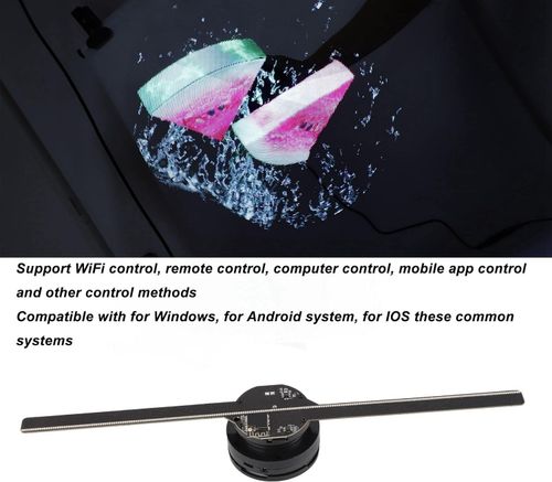 16.5in 3D Hologram Fan Advertising Display, Holographic 3D Photos Videos, APP, HD Naked Eye 3D Display LED Fan, 16GB 2 Leaves 224 LEDs, 3D Holographic Fan Projector for Store