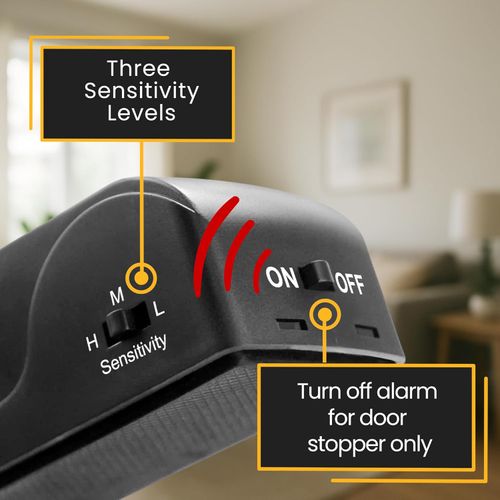 Door Stop Alarm with 120 dB Siren – Portable Travel Door Stopper Alarm Wedge for Hotel, Apartment & Dorm Security – Battery-Operated, Black, 1-Pack