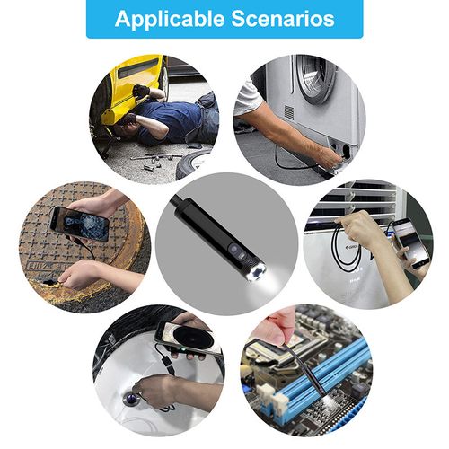 7.0mm 3 in 1 Endoscope USB Flexible Car Pipe Inspection Borescope Camera HD with 6 LED Lights Support Type-C Phone Tablet PC Device,2m