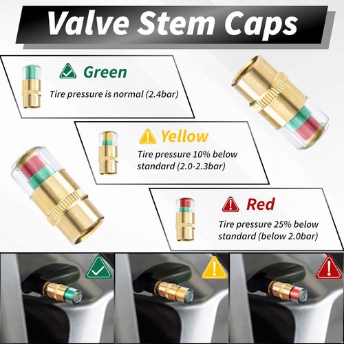 4 PCS Tire Pressure Caps, Tire Pressure Monitor Valve Stem Caps