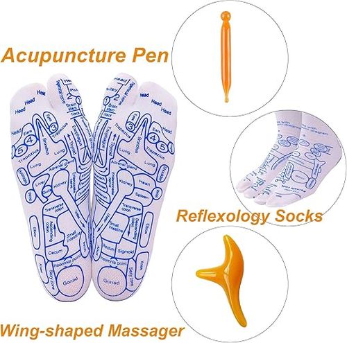 Foot massage socks for pain relief and acupressure point stimulation.