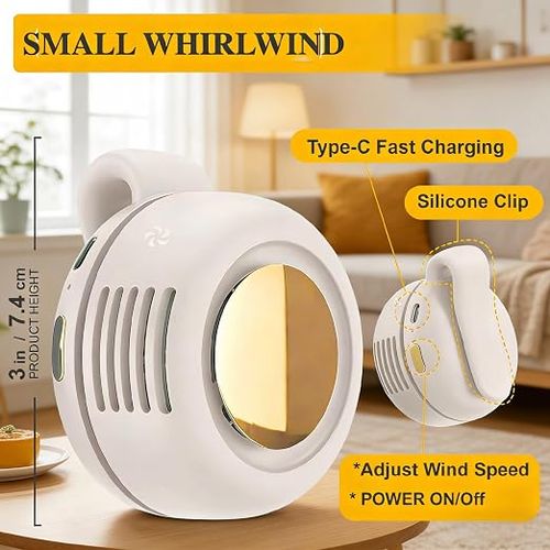 Portable Silent Mini Bladeless Electric Fan,Small fan Clip on for Shirt & Waist,2026 New Mini Bladeless Fan Clip On,Adjustable 3-Speed For Outdoor & Travel & Office, Travel Accessories, Gift (white)