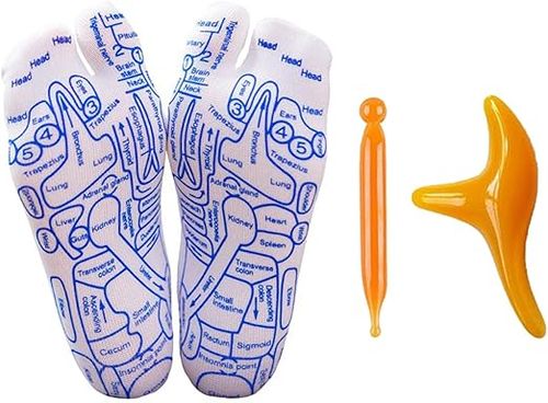 Foot massage socks for pain relief and acupressure point stimulation.