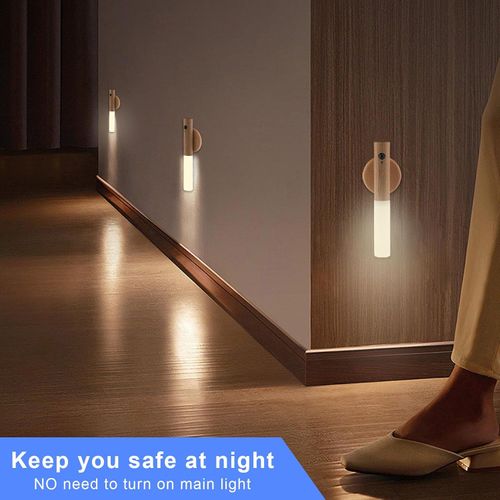 Wall-mounted motion sensor light, portable 360° lamp, battery-powered, rechargeable, warm light, suitable for dressing tables, modern design, perfect for living rooms and bedrooms (WhiteGray Wood, 1 piece)