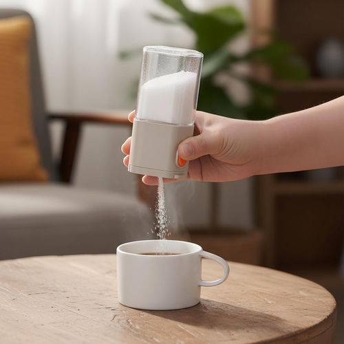 Sugar Dispenser with Dual Outlet Design, One-Hand Operation Kitchen Container for Granulated Sugar, 6oz Clear Body, Easy Refill Wide Opening for Cooking, Baking, and Beverage Use